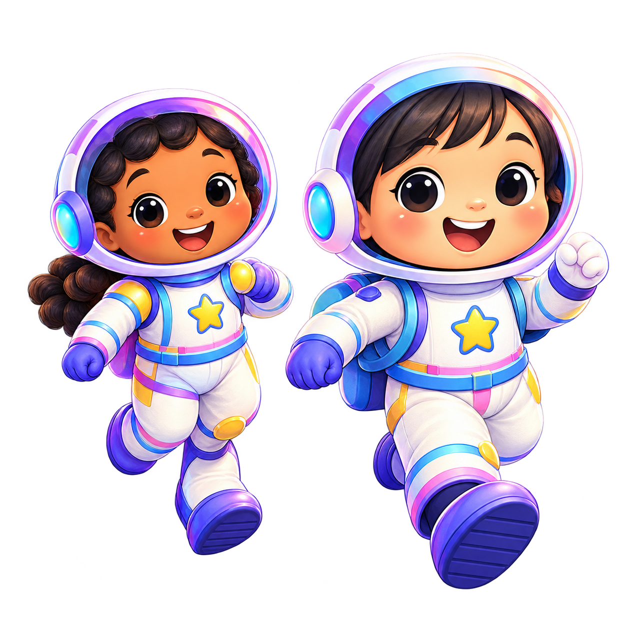 Two cheerful astronaut kids